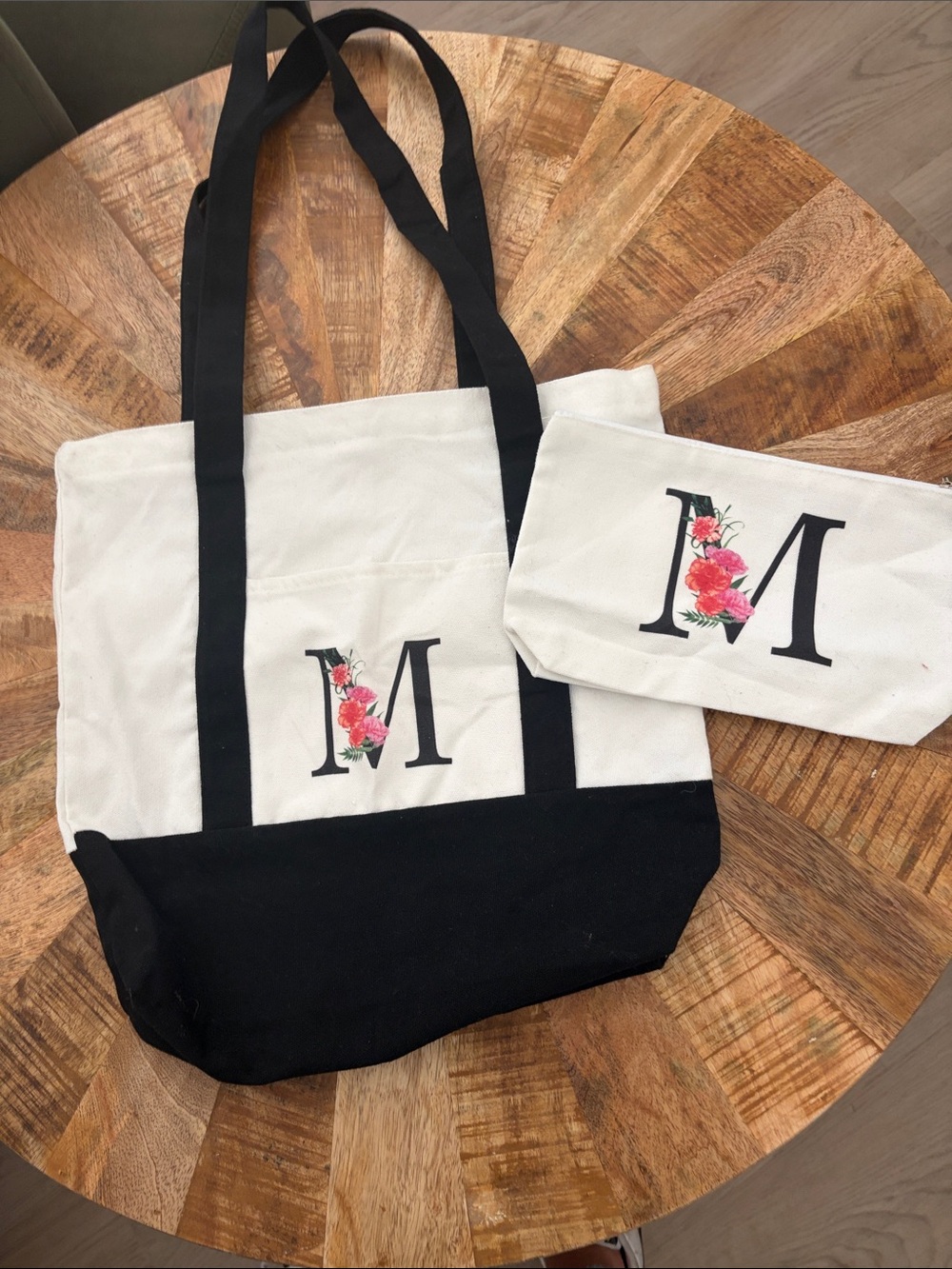Monogram M Canvas Tote and Pouch Set in Cream and Black